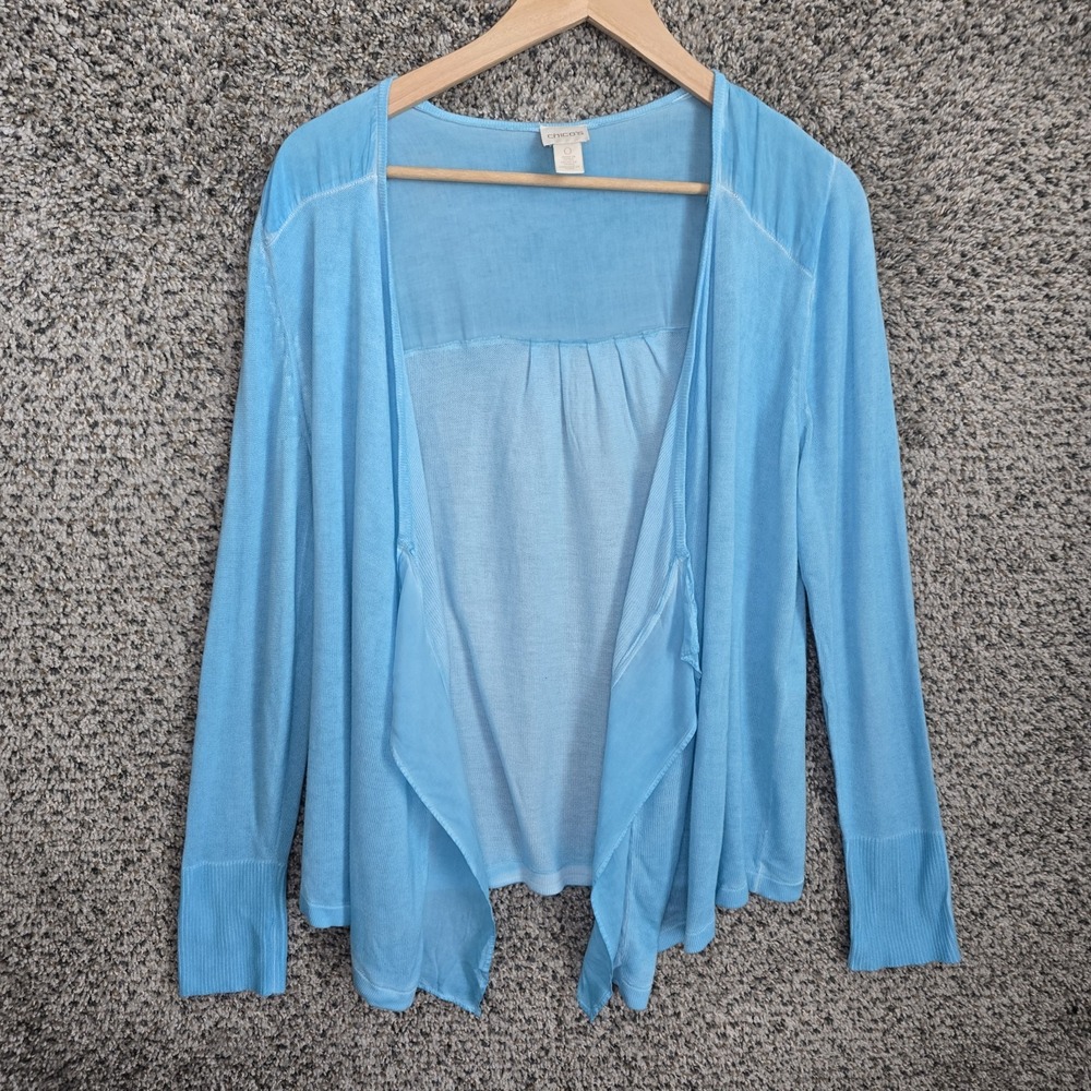 Chicos Cardigan Womens‎ 0 US Small Blue Open Front Knit Rayon Casual Ladies